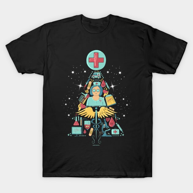 Nurse Christmas Tree Design T-Shirt by MedleyDesigns67